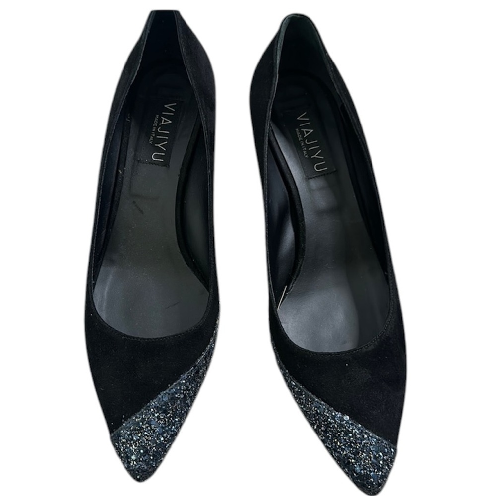 VIAJIYU  black  glitter design wedges size 9